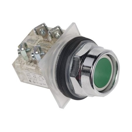 Square D 9001KR2GH13Y238 - Push-button, Harmony 9001 K, metal, recessed, green, 30mm, spring return, screw terminals for lug, 1 C/O
