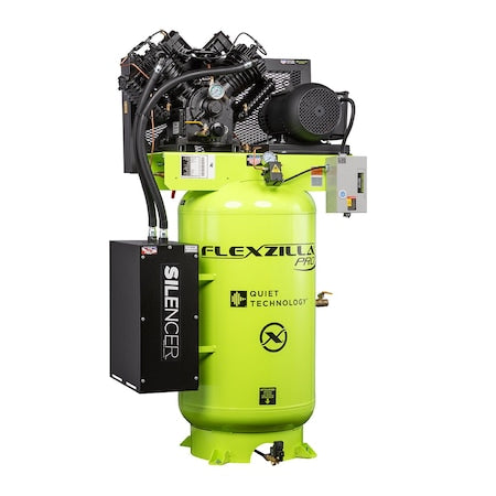 Flexzilla FXS07V080V3-208 - Air Comprsr w/Silencer, Station, 5 HP, 80 Gal,