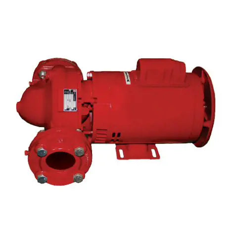 Bell and Gossett Series e-90 commercial inline pump shown in a horizontal installation layout with red motor block