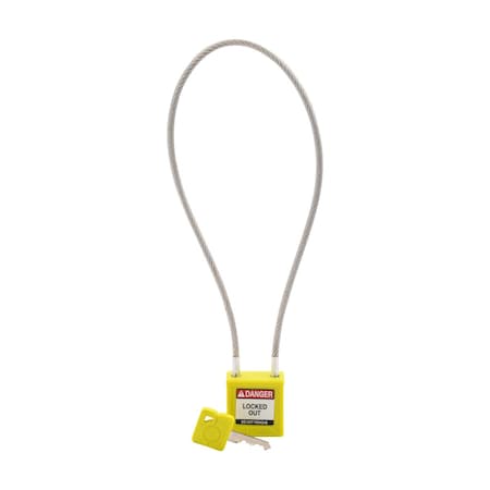 Brady CPPL-YLW-400CB-KD - Velocity 16in Compact Cable Lockout Padlocks Nylon 8in Shackle Clearance KD Yellow