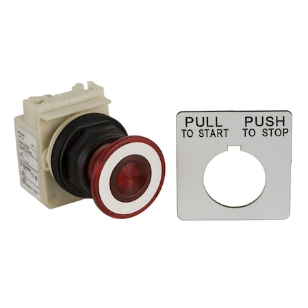 Square D 9001SKR9P35LRRH13 - Illuminated push-button, Harmony 9001 SK, plastic, mushroom 41mm, red, 30mm, 2 positions, push-pull, LED red, 24-28 V, 1 C/O