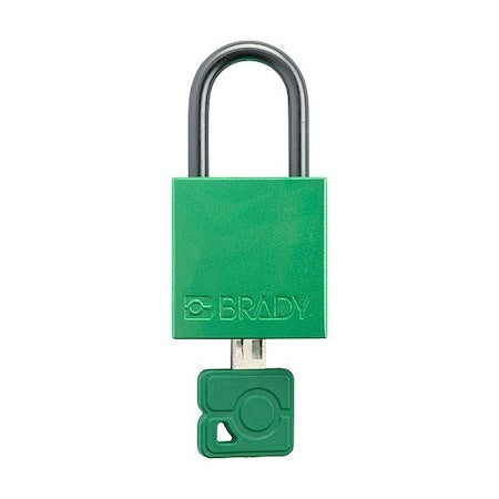 Brady CPAL-GRN-25ST-KD - Lockout Padlock, Keyed Different, Aluminum, Green, 1 in Shackle Height, 1 1/4 in Body Width