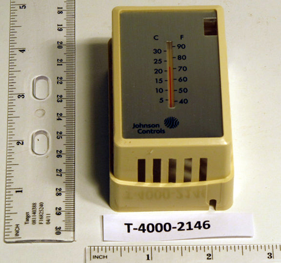 Johnson T-4000-2146 Beige Plastic Cover-w/Thermometer. Vert. Mount With Johnson Controls Logo And