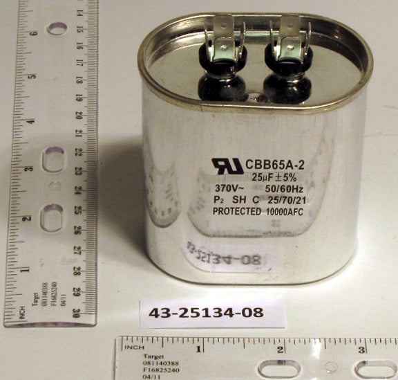Rheem 43-100496-49 Capacitor - 25/370 Single Oval Replaces 43-25134-08