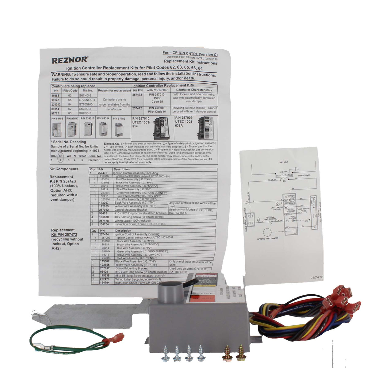 Reznor 257473 Ign Conv Kit JC To UTC 100l Lo Replaces 97547 234012