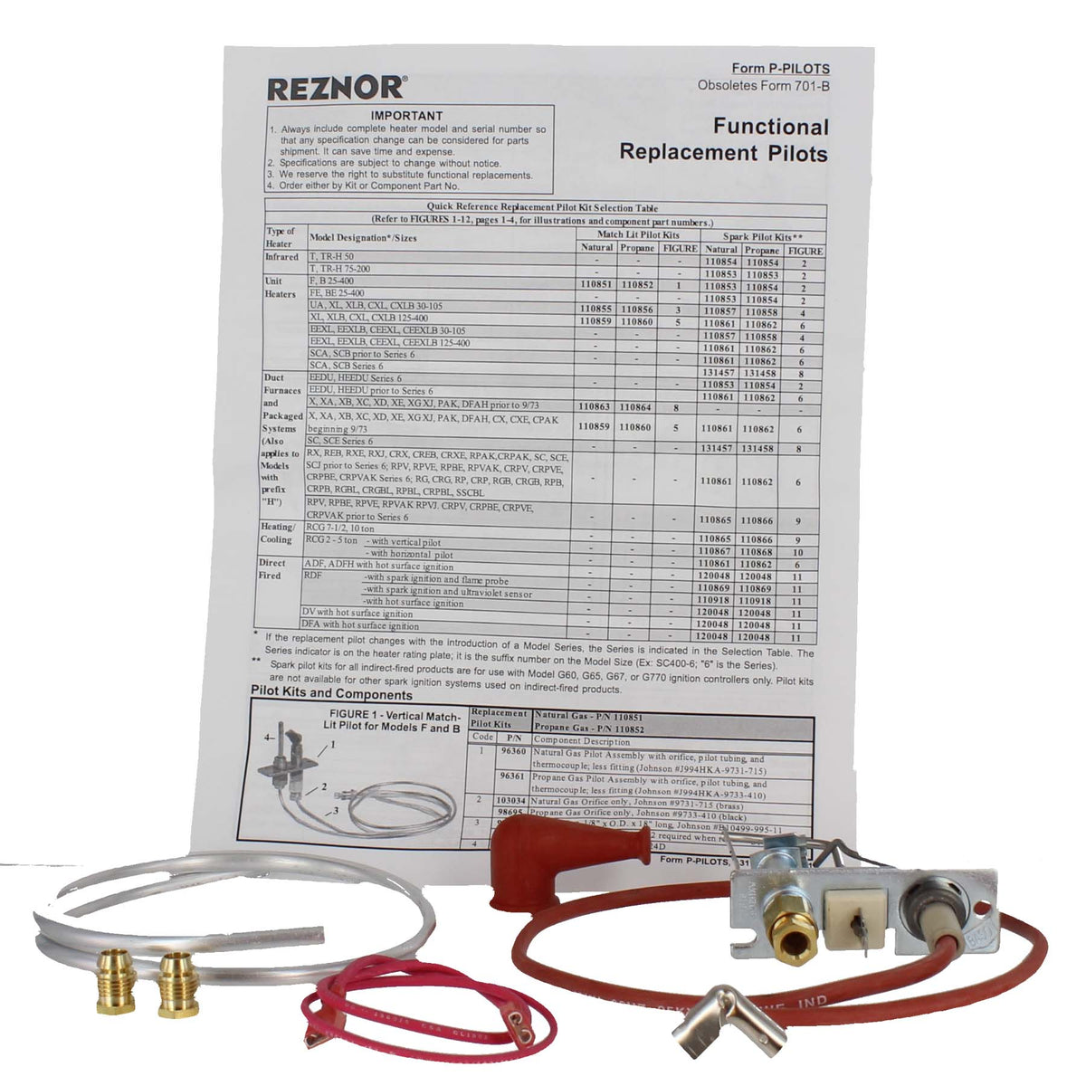 Reznor 110861 Pilot Assembly Kit For Natural Gas With Orifice Horizontal