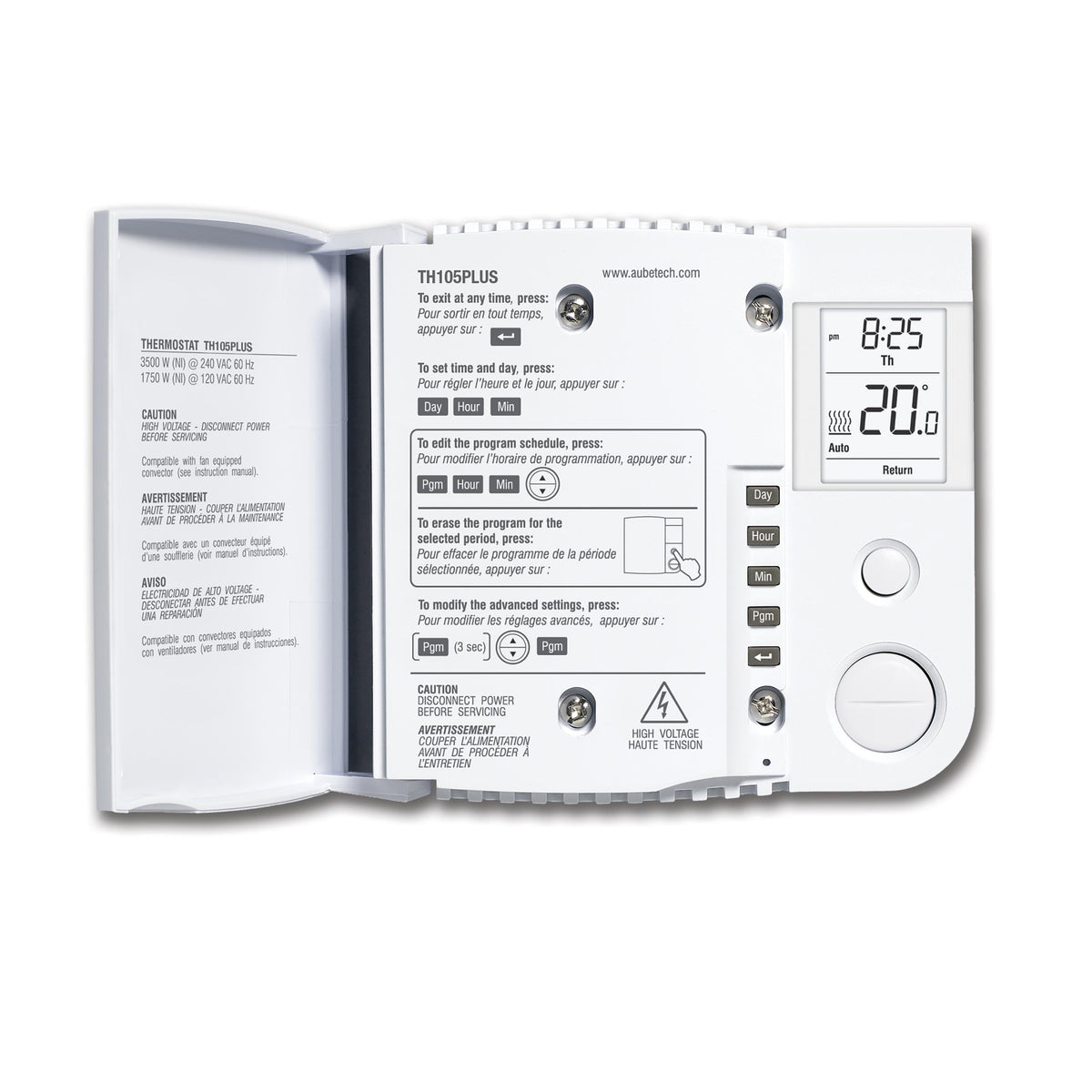 Honeywell Residential TH105PLUS 120/240v Spst Line Volt 2 OR 4 Wire 5-2 Programmable Thermostat With Triac For