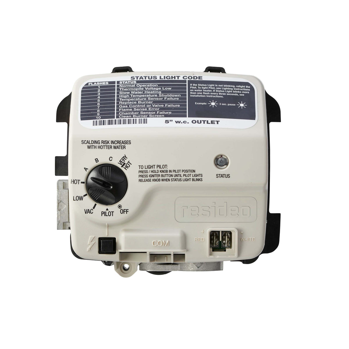 Honeywell Residential WT8840B1500 Water Heater Gas Valve Standing Pilot With Piezo Setpoint 55-155F Spud Length
