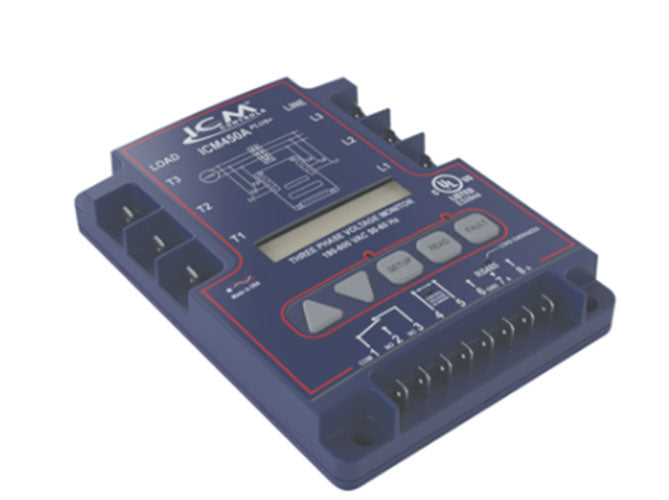ICM Controls ICM450A+ 3 Phase Programmable Line Voltage Monitor W/Backlit Digital Display; 25 Fault