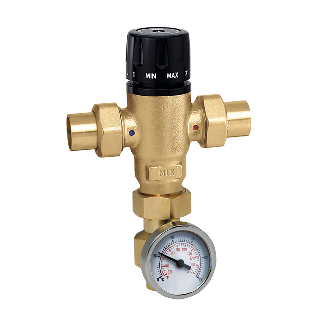Caleffi 521419AC 1/2" Sweat Thermostatic Mixing Valve W/Checkslow Lead Brassw/Adapter And Temp