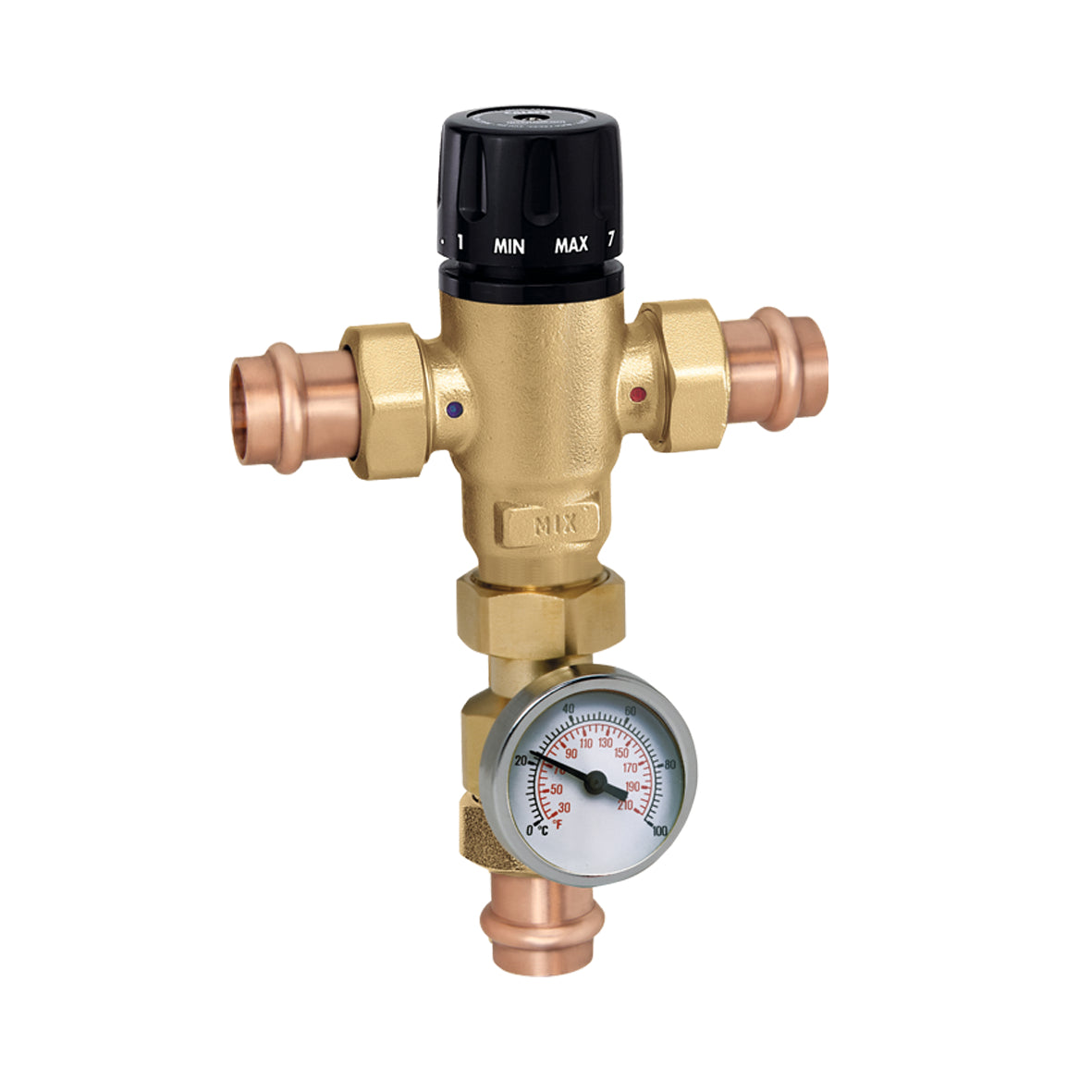 Caleffi 521516A Mixcal 3 Way Thermostatic Mixing Valve 3/4" Press W/Temp Gauge 85-150F