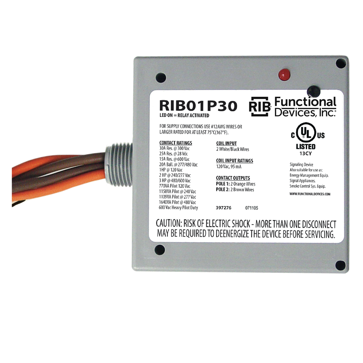 RIB Relays RIB01P30 Dpst Enclosed Relay 30 Amp With 120vac Coil