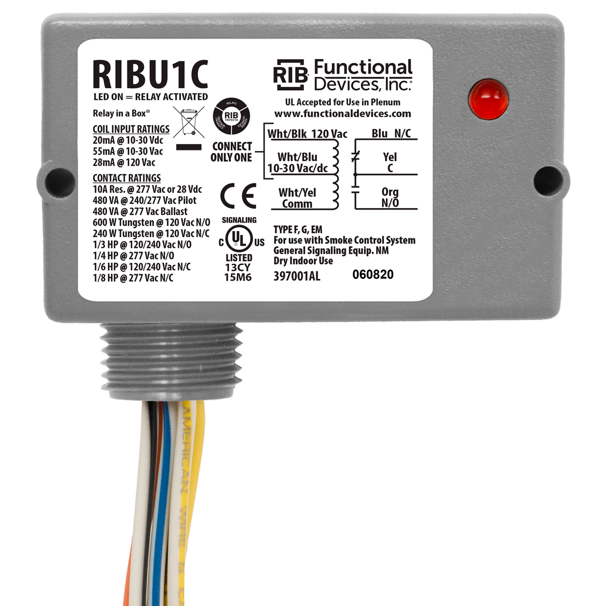 RIB Relays RIBU1C Spdt Enclosed Pilot Relay 10 Amp 10-30vac/dc/120vac Replaces CVR-11C L39-103