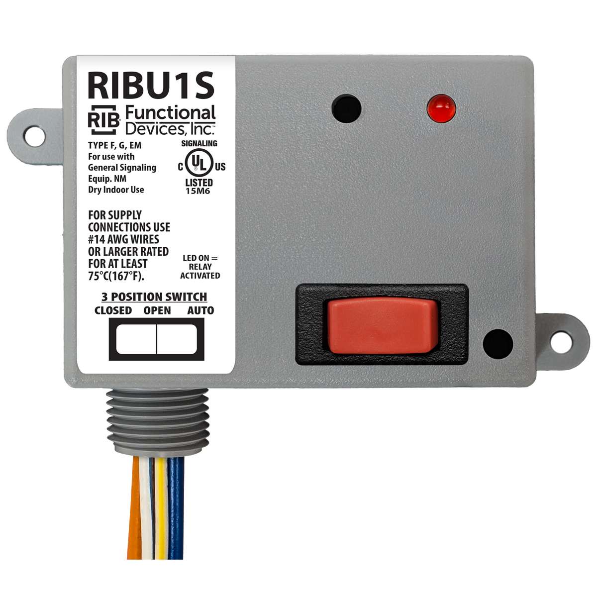 RIB Relays RIBU1S Enclosed Pilot Relay 10 Amp Spst-n/O + Override With 10-30 Vac/dc/120 Vac Coil