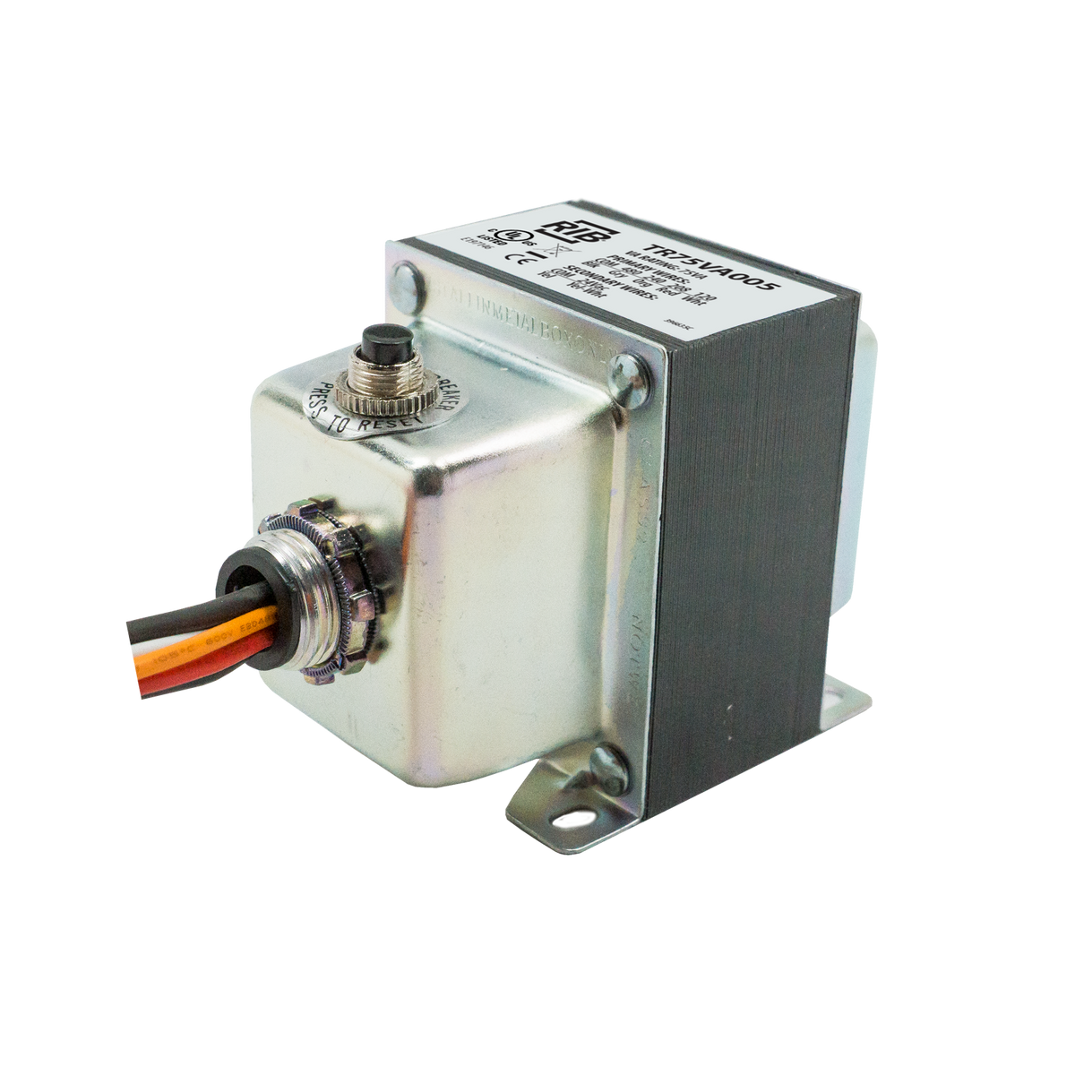 RIB Relays TR75VA005 Transformer 75 VA 480/240/208/120 To 24 Vac Circuit Breaker Foot And Single