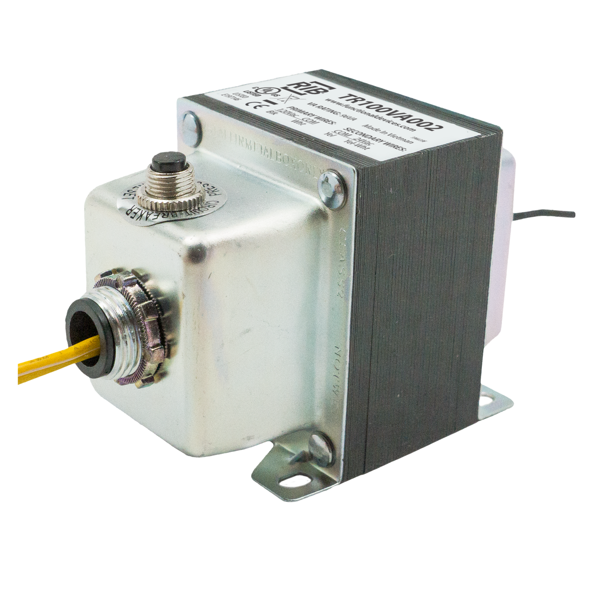 RIB Relays TR100VA002 Transformer 100va 120-24v Dual Hub Classii Ul Listed Us/Canada Circ. Bkr.