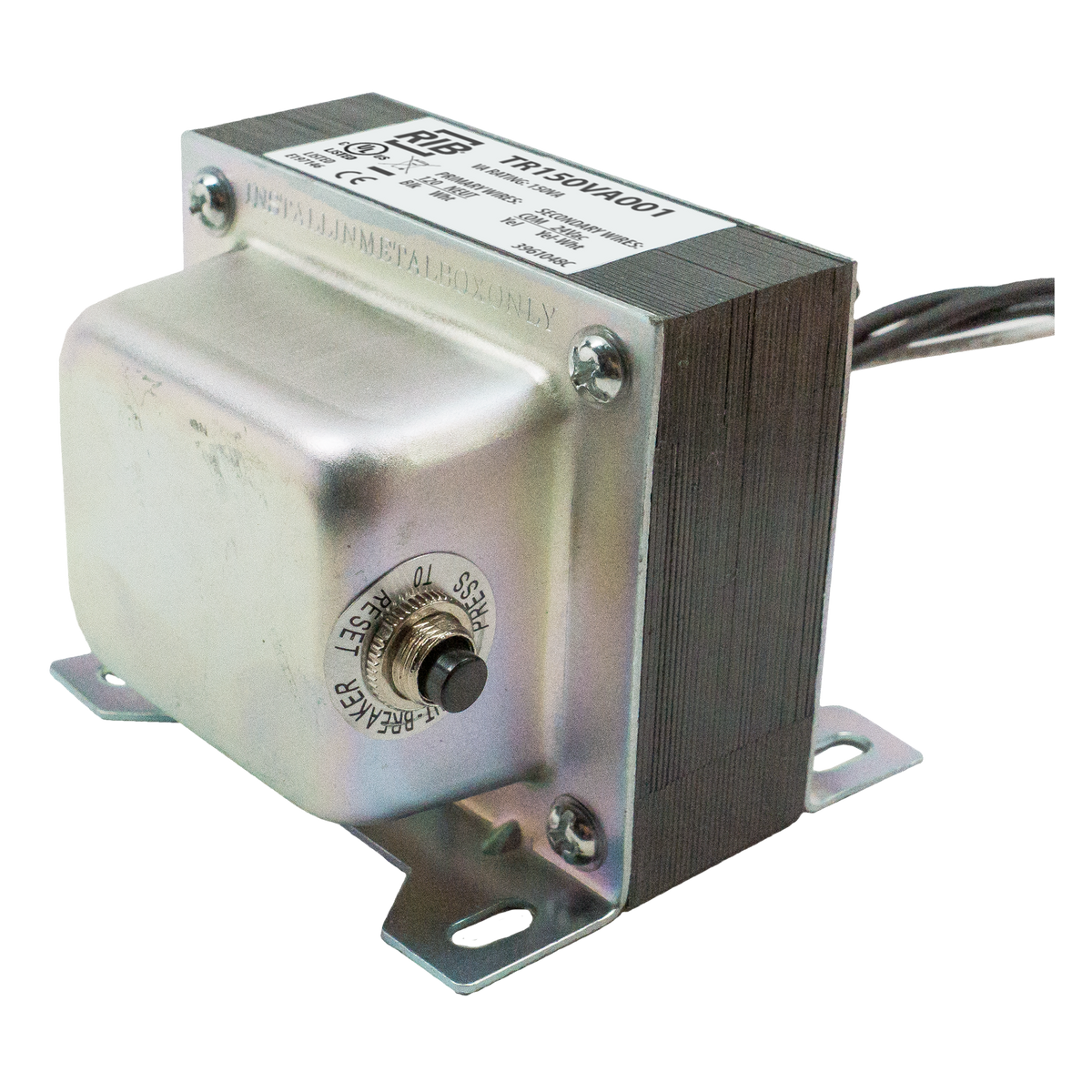 RIB Relays TR150VA001 Transformer 150va 120-24v Single Hub Ul Listed Us/Canada Circ. Bkr.