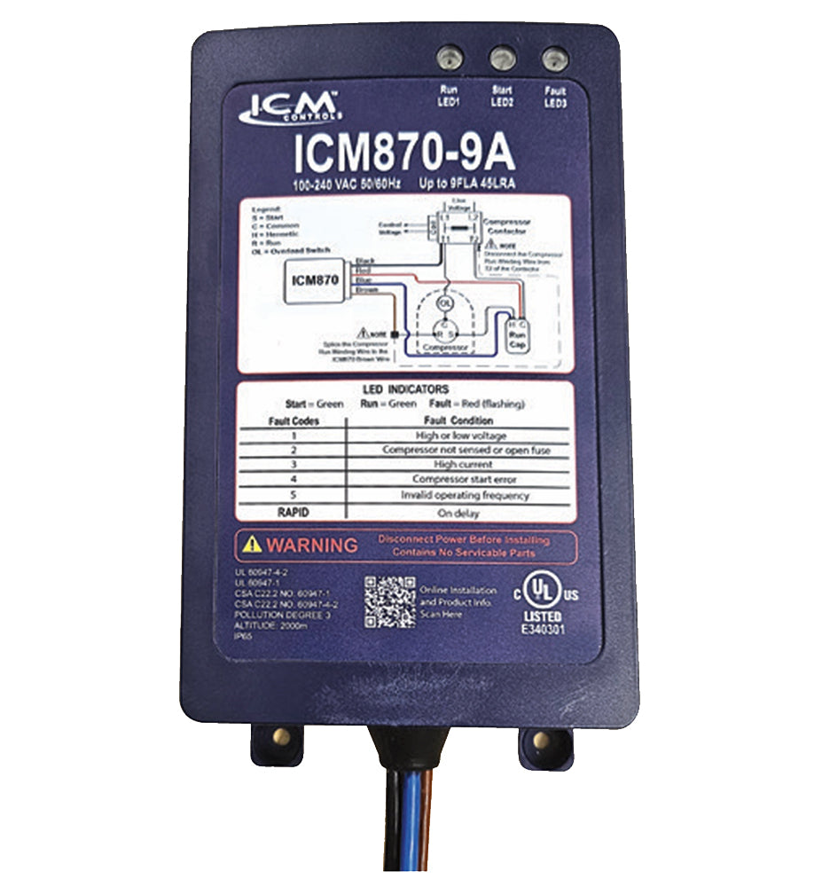 ICM Controls ICM870-9A 120/240VAC Soft Start With Built In Start Capacitor In Sealed IP65 Enclosure;