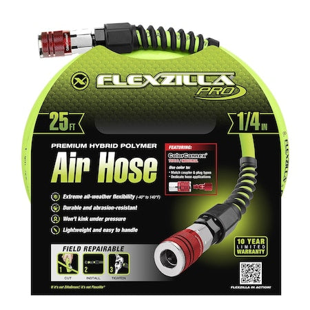Flexzilla HFZP1425YW2-D - Pro Air Hose, 1/4" x 25, w Color Connex