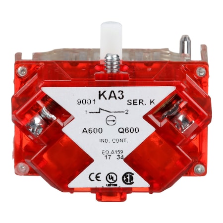 Schneider Electric 9001KA3 - Contact Block, Momentary, INC, 30 mm, 10 A at 600 V AV, Screw-clamp Terminal