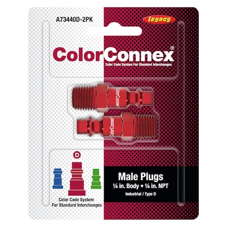 Legacy A73440D-2pk - Quick Connect Plug, Industrial, 1/4 in Body, 1/4 in-18 MNPT, Aluminum, Red, PK2