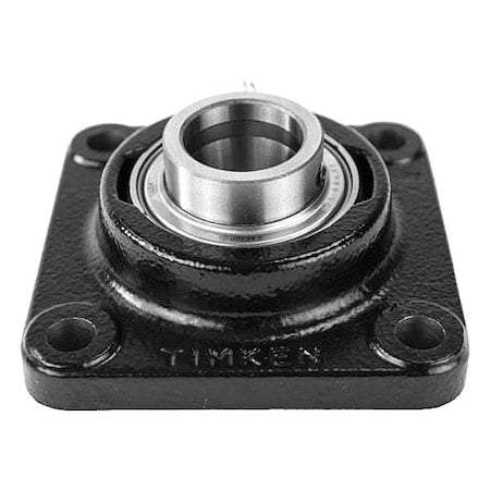 Timken YCJ 2 3/16 SGT - 4 Holes, Square Housing, Flange Mount Bearing, Radial Ball, 2-3/16 in Dia, Cast Iron, Set Screw