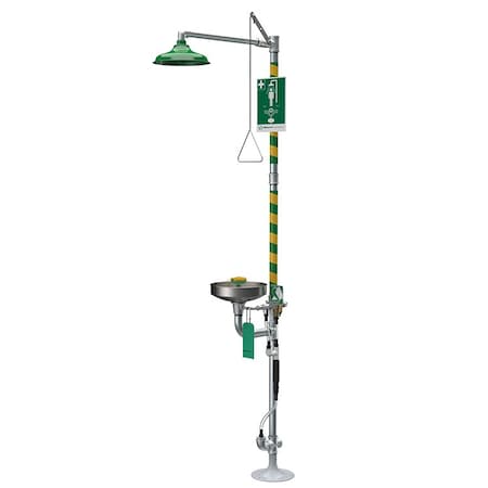 Haws 8300.158 - Shower with Eyewash, Floor Mount, Galvanized Steel Pipe, 93 in H, Stainless Steel Bowl, Gray