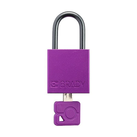 Brady CPAL-PRP-25AL-KA6 - Lockout Padlock, Keyed Alike, Aluminum, Purple, 1 in Shackle Height, 1 1/4 in Body Width, 6 PK