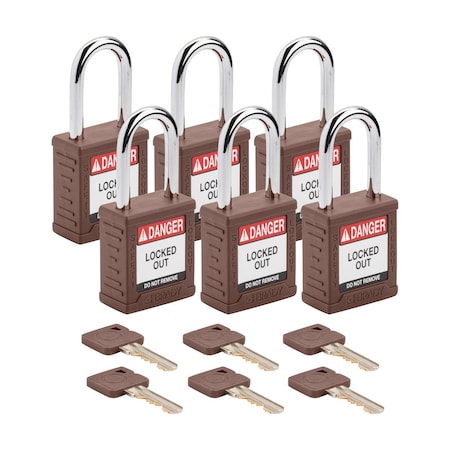 Brady SDPL-BRN-38ST-KA6 - Velocity Lockout Padlocks Nylon 1.5in Shackle Clearance KA Brown 6 PK