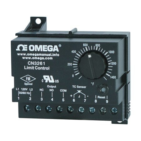 Omega CN3261-KF - Dial Limit Controller: CN3261, L, Limit, 120 V AC, 0 Degrees C to 60 Degrees C, (1) 3 A Relay, 64 mm Overall Lg