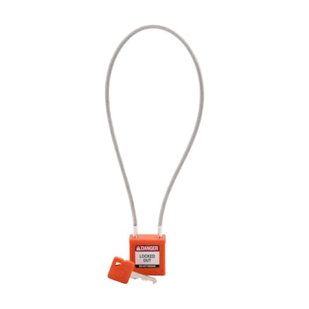 Brady CPPL-ORG-400CB-KD - Velocity 16in Compact Cable Lockout Padlocks Nylon 8in Shackle Clearance KD Orange