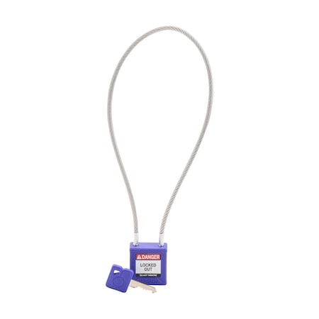 Brady CPPL-PRP-400CB-KD - Velocity 16in Compact Cable Lockout Padlocks Nylon 8in Shackle Clearance KD Purple