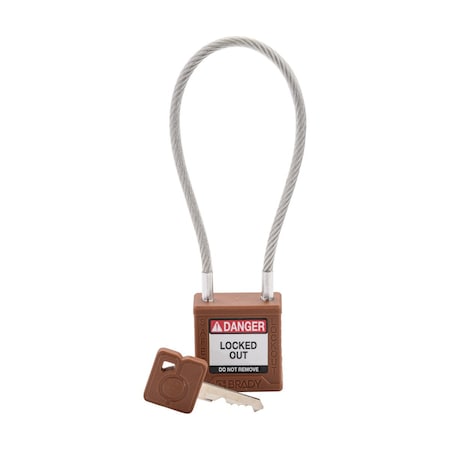 Brady CPPL-BRN-200CB-KD - Velocity 8in Compact Cable Lockout Padlocks Nylon 4in Shackle Clearance KD Brown