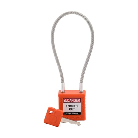 Brady CPPL-ORG-200CB-KD - Velocity 8in Compact Cable Lockout Padlocks Nylon 4in Shackle Clearance KD OR