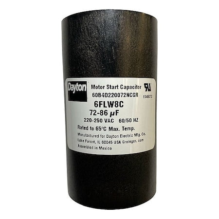 Dayton 6FLW8 - Motor Start Capacitor,72-86 MFD,220-250 V