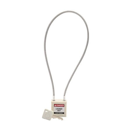 Brady CPPL-WHT-400CB-KD - Velocity 16in Compact Cable Lockout Padlocks Nylon 8in Shackle Clearance KD White