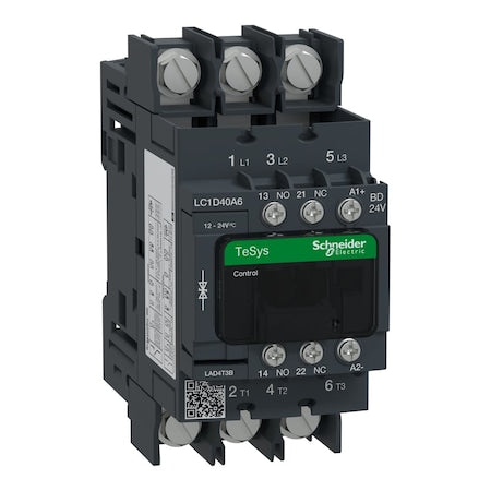 Schneider Electric LC1D40A6BD - IEC Magnetic Contactor, 1 NC/1 NO, 24 V DC, 3 P, Non-Reversing, Screw