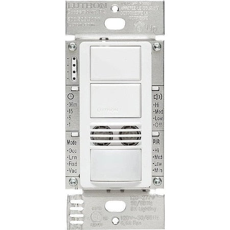 Lutron MS-B202-WH - Wall Mount Sensor, Occupancy, Vacancy, Hard Wired, White, 900 sq ft, Fluorescent, Halogen, Incandescent, LED