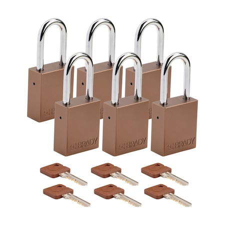 Brady SDAL-BRN-38ST-KA6 - Velocity Lockout Padlocks Aluminum 1.5in Shackle Clearance KA Brown 6 PK