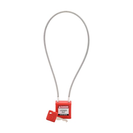 Brady CPPL-RED-400CB-KD - Velocity 16in Compact Cable Lockout Padlocks Nylon 8in Shackle Clearance KD Red