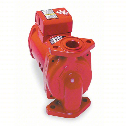 Bell and Gossett Series PL-36 cast iron in line booster pump showing dry motor housing and two bolt flange connection ports without flanges