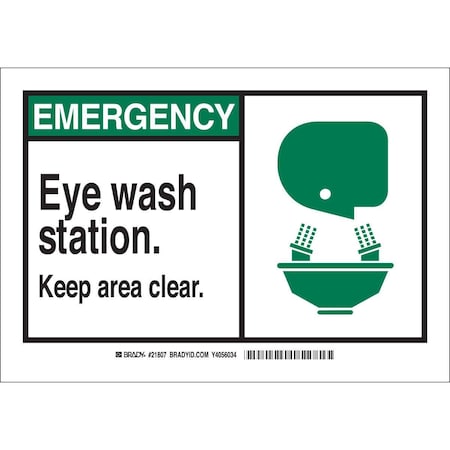 Brady 21807 - Emergency, Eye Wash Station Keep Area Clear, 10" W x 7" H, Rectangle, Plastic, 21807