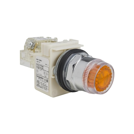 Square D 9001K1L35L - Illuminated push-button head, Harmony 9001 K, metal, plastic guard flush, blue, 30mm, spring return, 24-28 V