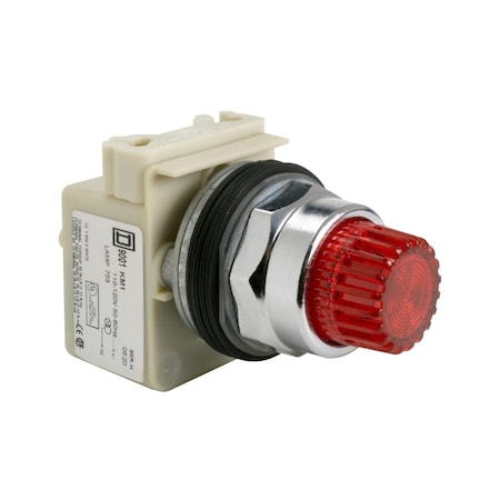 Square D 9001K2L35R21H13 - Illuminated push-button, Harmony 9001 K, metal, mushroom 57mm, red, 30mm, spring return, 24-28 V, 1 C/O