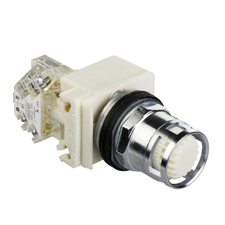 Square D 9001K3L35WH5 - Illuminated push-button, Harmony 9001 K, metal, metal guard flush, white, 30mm, spring return, 24-28 V, 1 NO