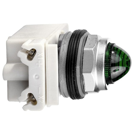Square D 9001KP38LGG6 - Pilot light, Harmony 9001 K, metal, glass, domed, green, 30mm, LED green, 120 V
