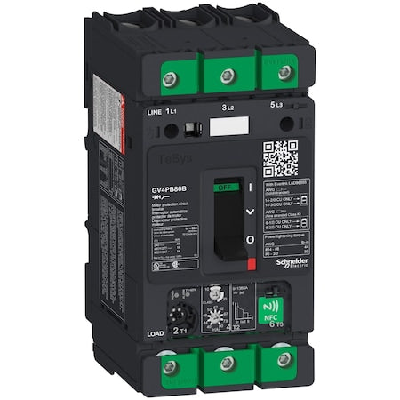 Schneider Electric GV4PB80B - Motor Circuit Breaker, TESYS Series, 80 A, 3 Pole, 690 V AC, 35k A at 240 V AC