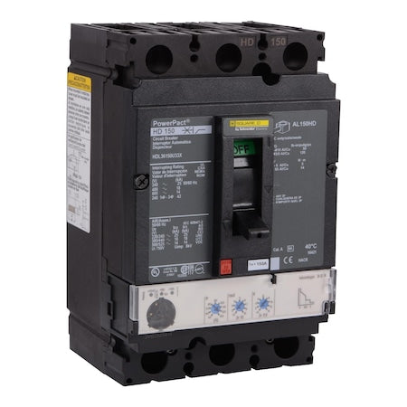 Square D HDL36150U33X - Molded Case Circuit Breaker, POWERPACT H Series, 150 A, 3 Pole, 600 V AC, 25k A at 240 V AC