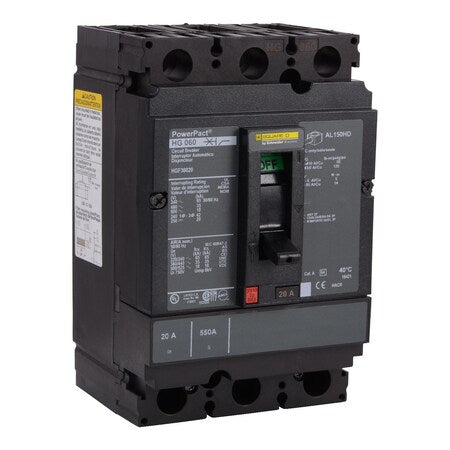Square D HGF36040 - Molded Case Circuit Breaker, POWERPACT H Series, 40 A, 3 Pole, 600 V AC, 65k A at 240 V AC