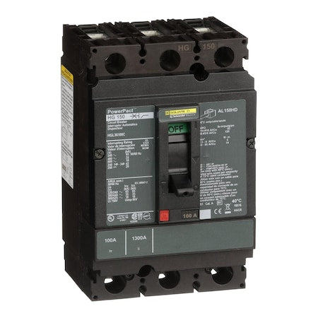 Square D HGL36100C - Molded Case Circuit Breaker, POWERPACT H Series, 100 A, 3 Pole, 600 V AC, 65k A at 240 V AC
